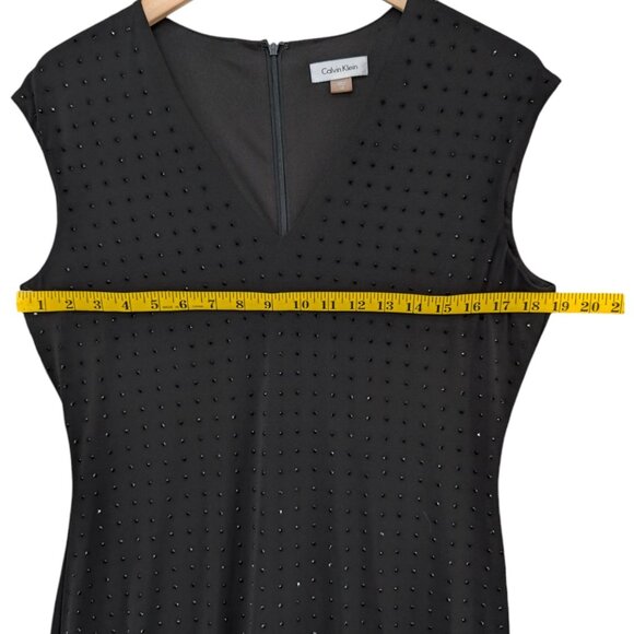 Calvin Klein Studded Maxi Dress Solid Black Cap Sleeve V Neck Sheath Sz 10 - Picture 8 of 11